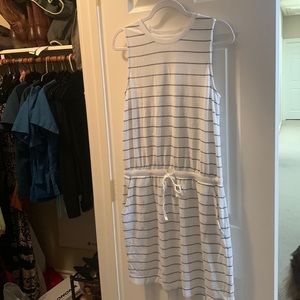 White and grey striped tunic dress